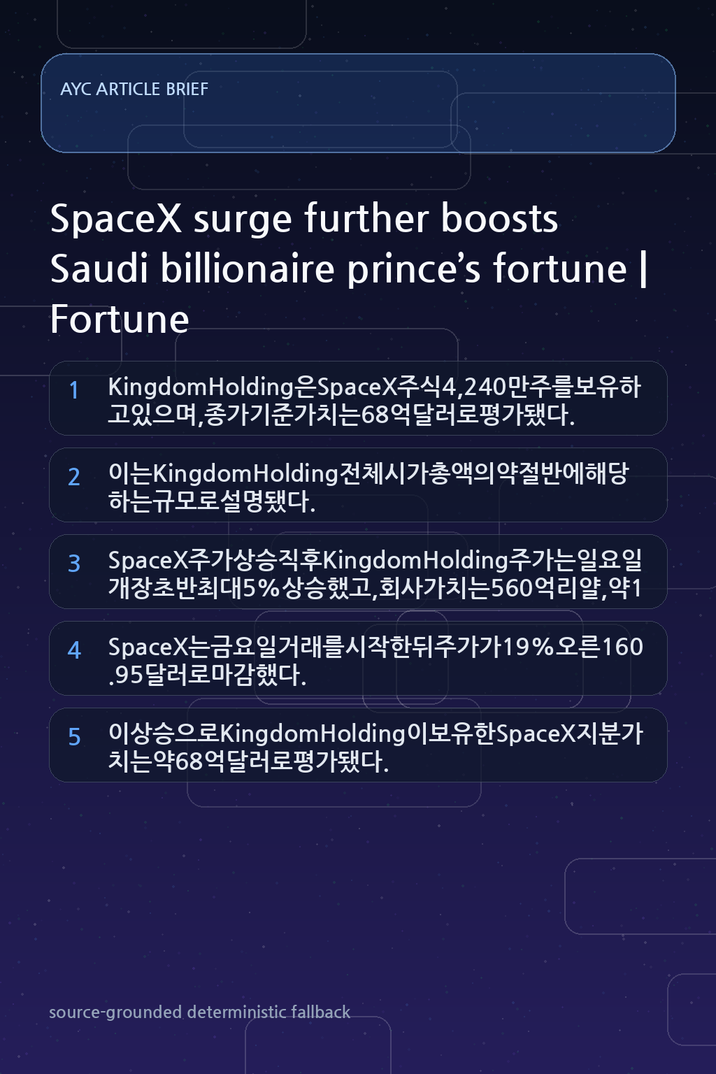 SpaceX surge further boosts Saudi billionaire prince’s fortune 내용을 설명하는 본문 이미지