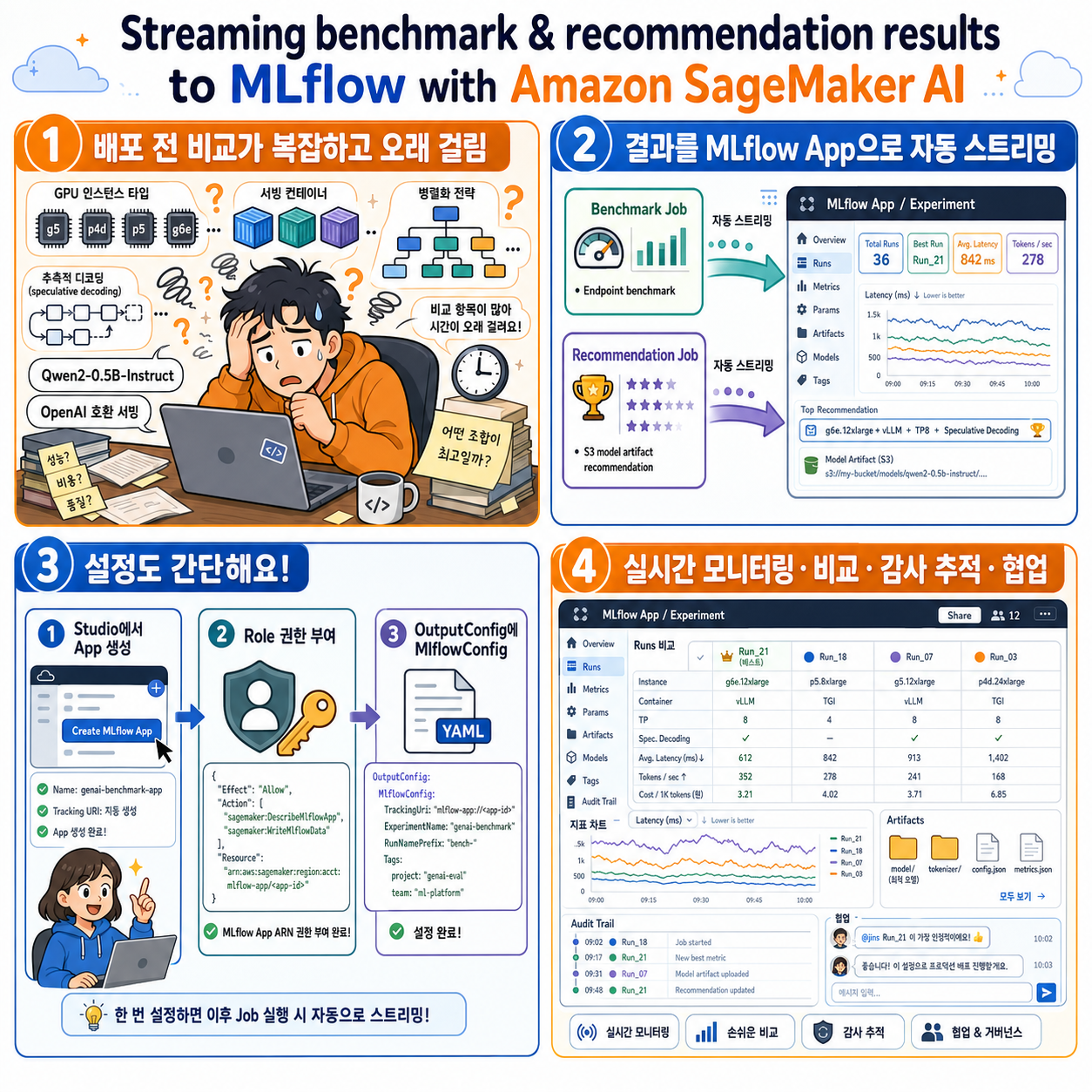 Streaming benchmark and recommendation results to MLflow with Amazon SageMaker AI 내용을 설명하는 본문 이미지