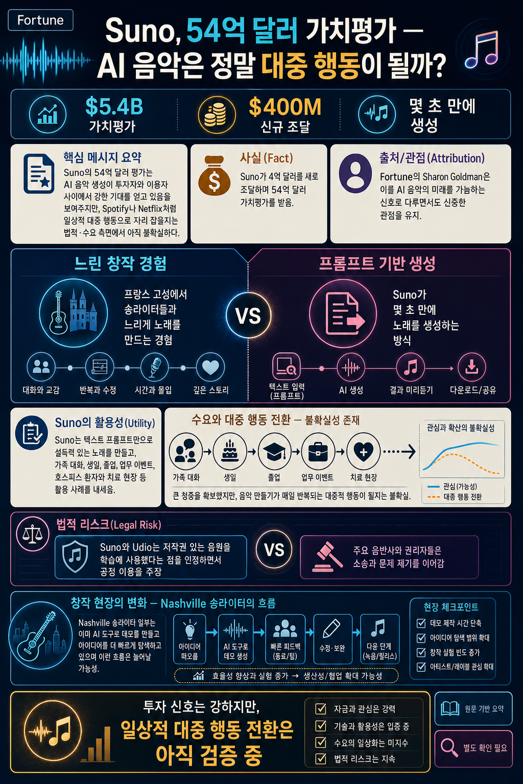 Suno is now worth $5.4 billion. But is AI music really becoming a mass-market behavior? 내용을 설명하는 본문 이미지