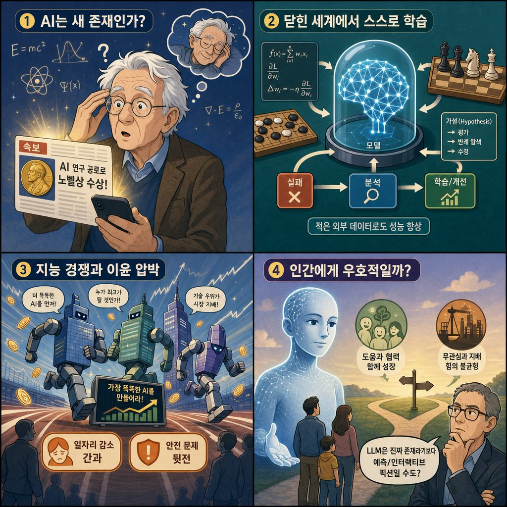 The 'godfather of AI' says we're not just creating new beings — they'll be much smarter than us, and soon 내용을 설명하는 본문 이미지