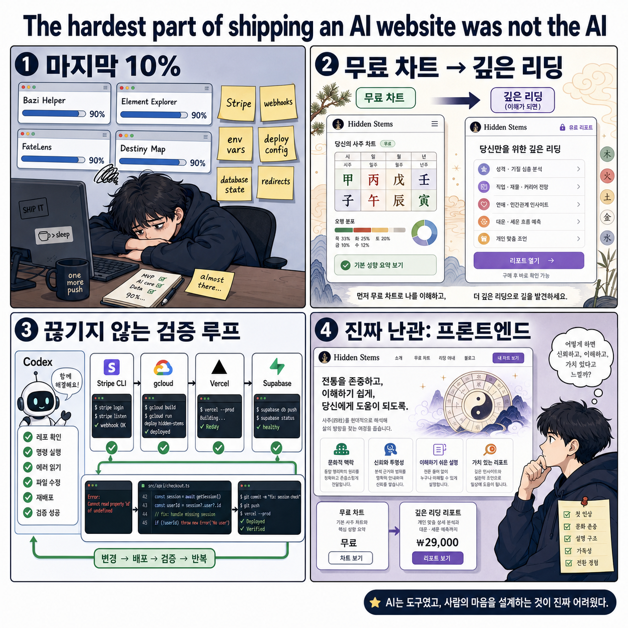 The hardest part of shipping an AI website was not the AI 내용을 설명하는 본문 이미지