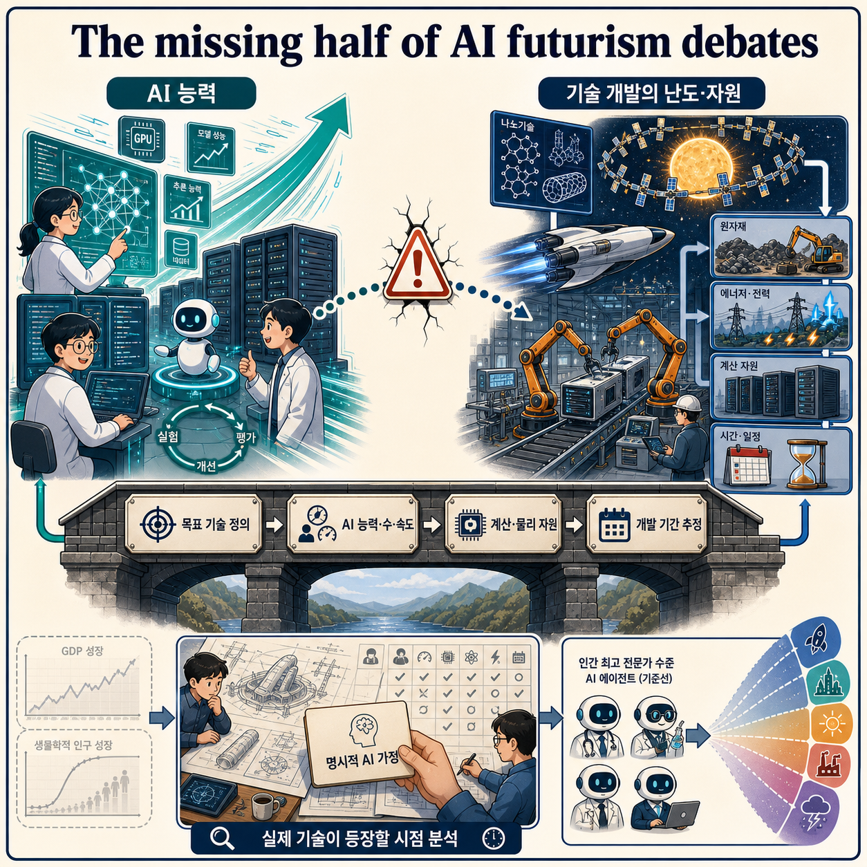 The missing half of AI futurism debates 내용을 설명하는 본문 이미지