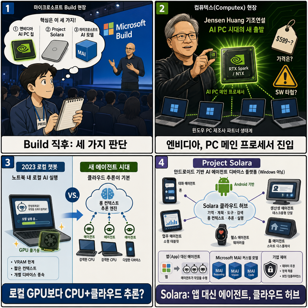 The Nvidia AI PC, Project Solara, Microsoft AI 내용을 설명하는 본문 이미지