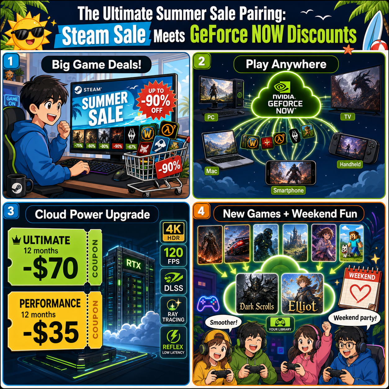The Ultimate Summer Sale Pairing: Steam Sale Meets GeForce NOW Discounts 내용을 설명하는 본문 이미지