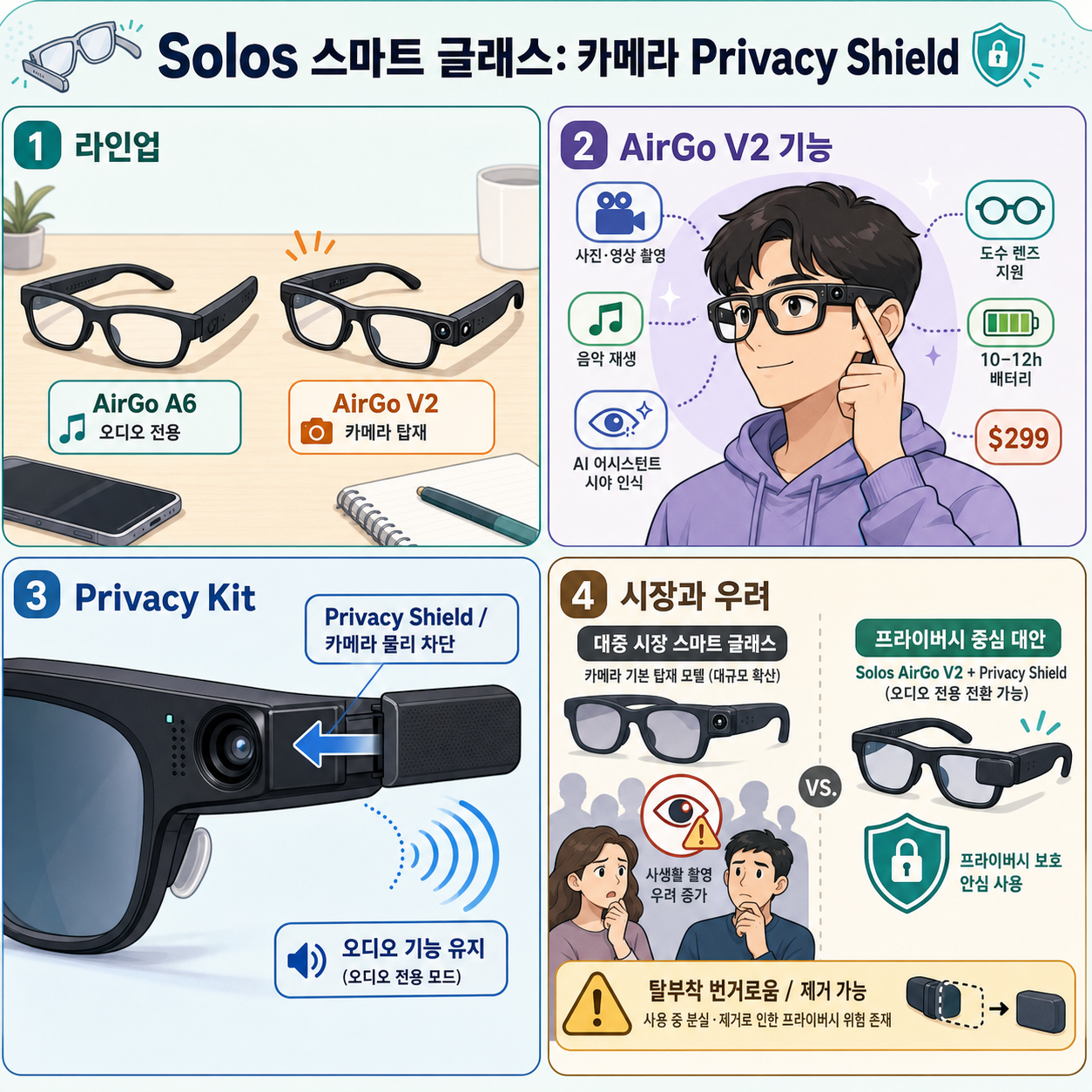 These New Smart Glasses From Solos Come With a Privacy Shield for the Cameras 내용을 설명하는 본문 이미지