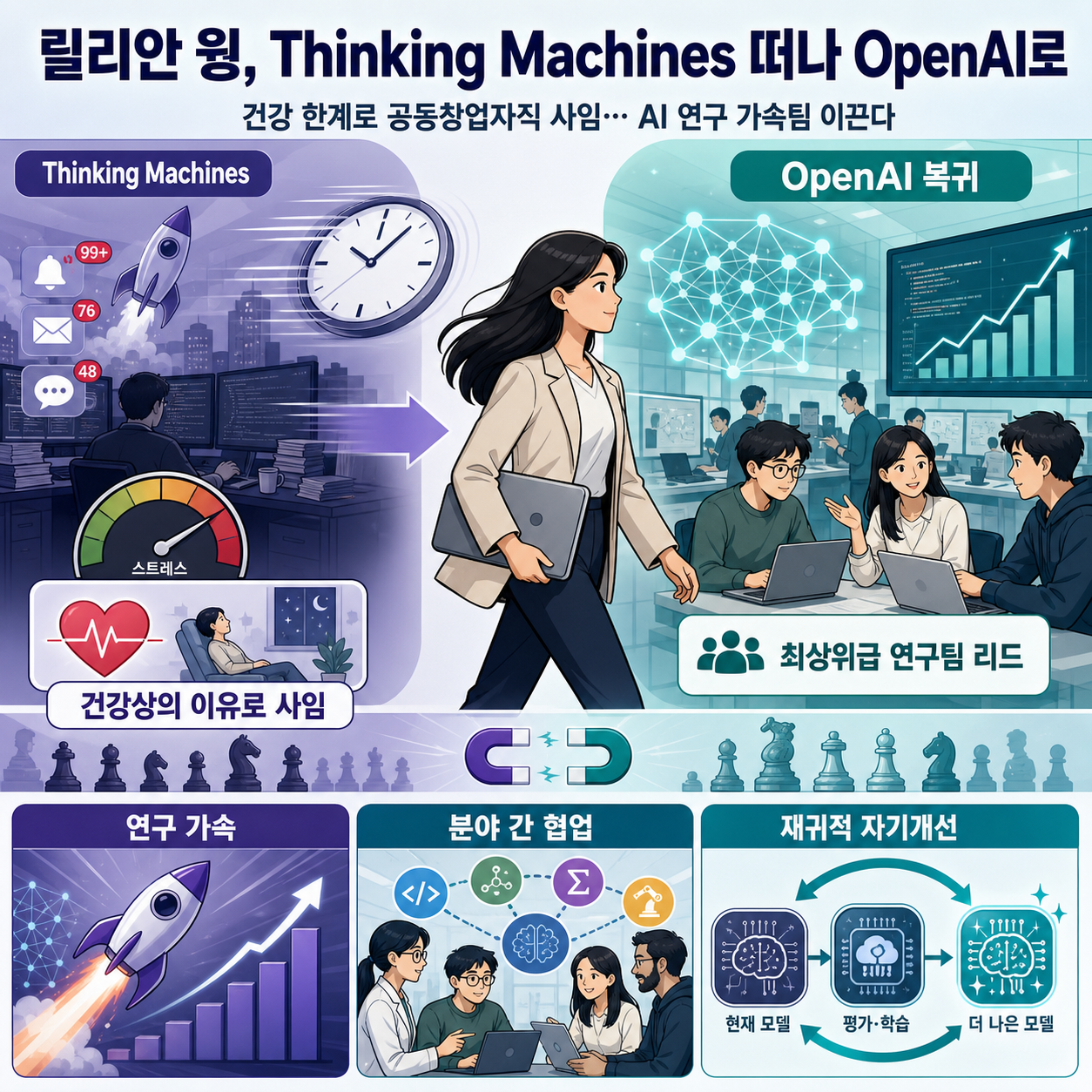 Thinking Machines co-founder Lilian Weng left the company citing health reasons, then joined OpenAI 내용을 설명하는 본문 이미지