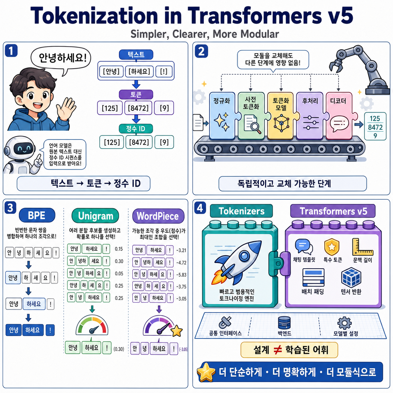 Tokenization in Transformers v5: Simpler, Clearer, and More Modular 내용을 설명하는 본문 이미지