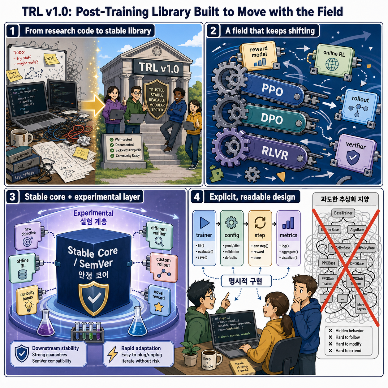 TRL v1.0: Post-Training Library Built to Move with the Field 내용을 설명하는 본문 이미지