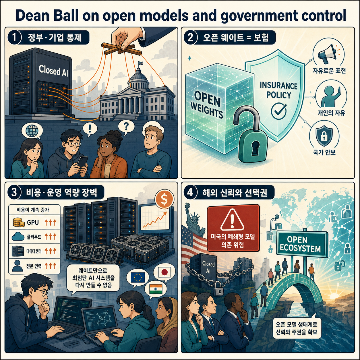 Dean Ball on open models and government control 내용을 설명하는 본문 이미지