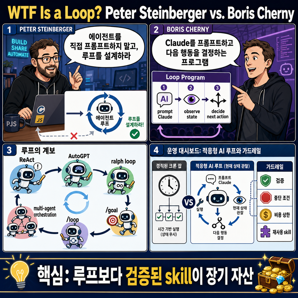 WTF Is a Loop? Peter Steinberger vs. Boris Cherny 내용을 설명하는 본문 이미지