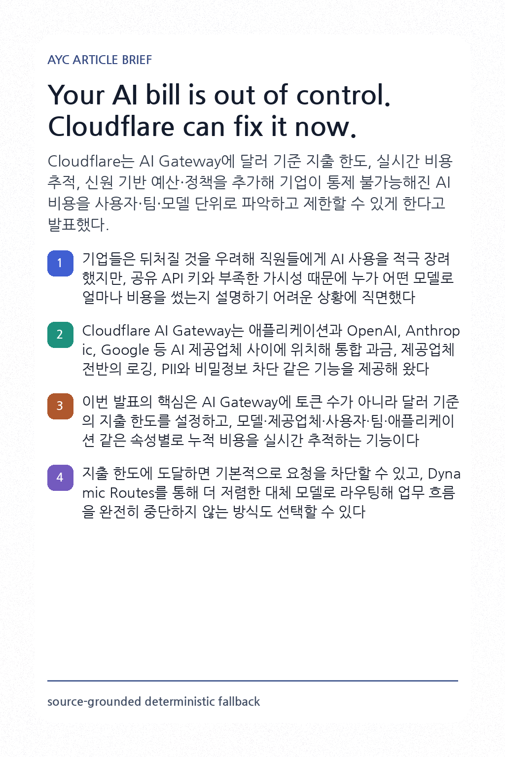 Your AI bill is out of control. Cloudflare can fix it now. 내용을 설명하는 본문 이미지