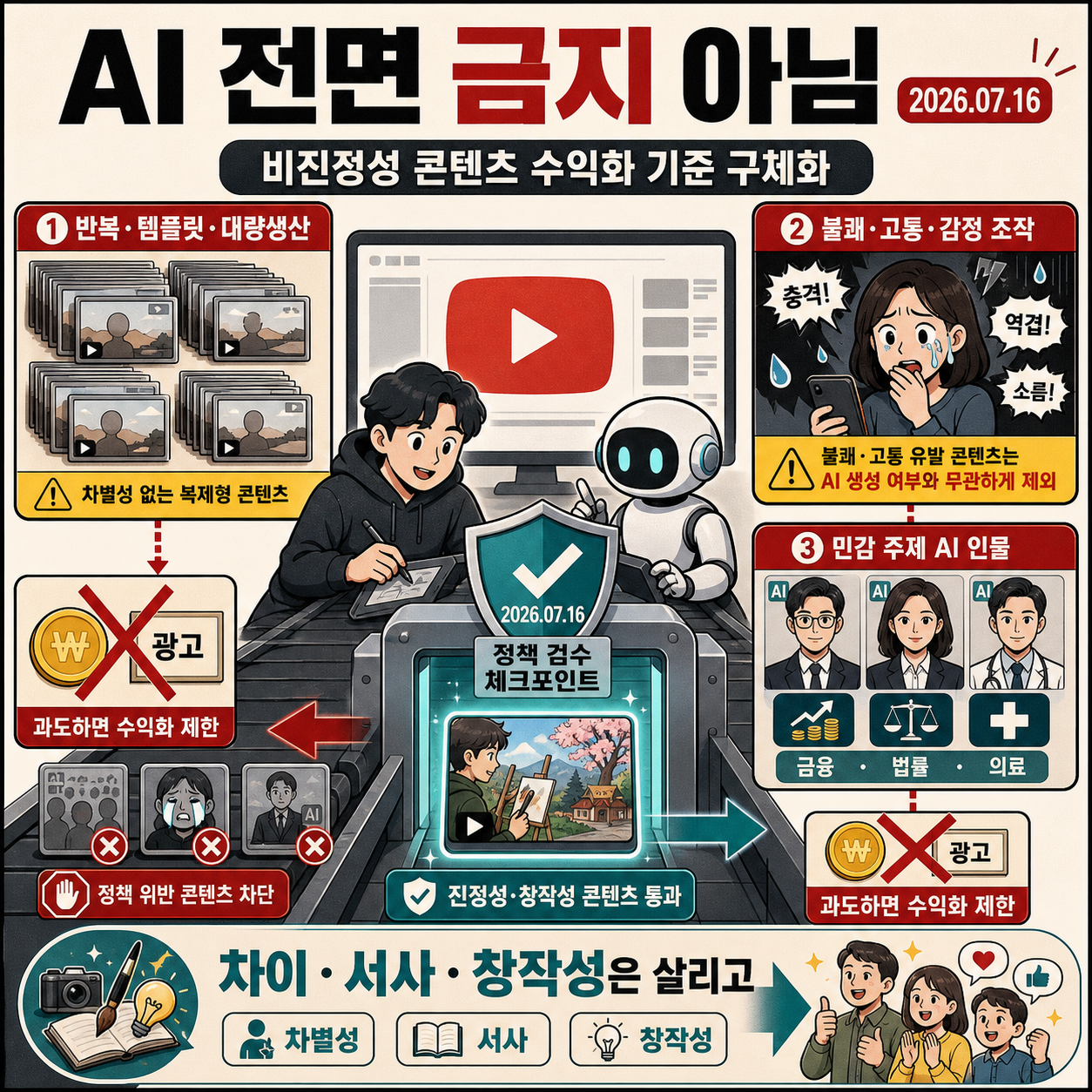 YouTube clarifies policies around AI slop and upsetting videos 내용을 설명하는 본문 이미지