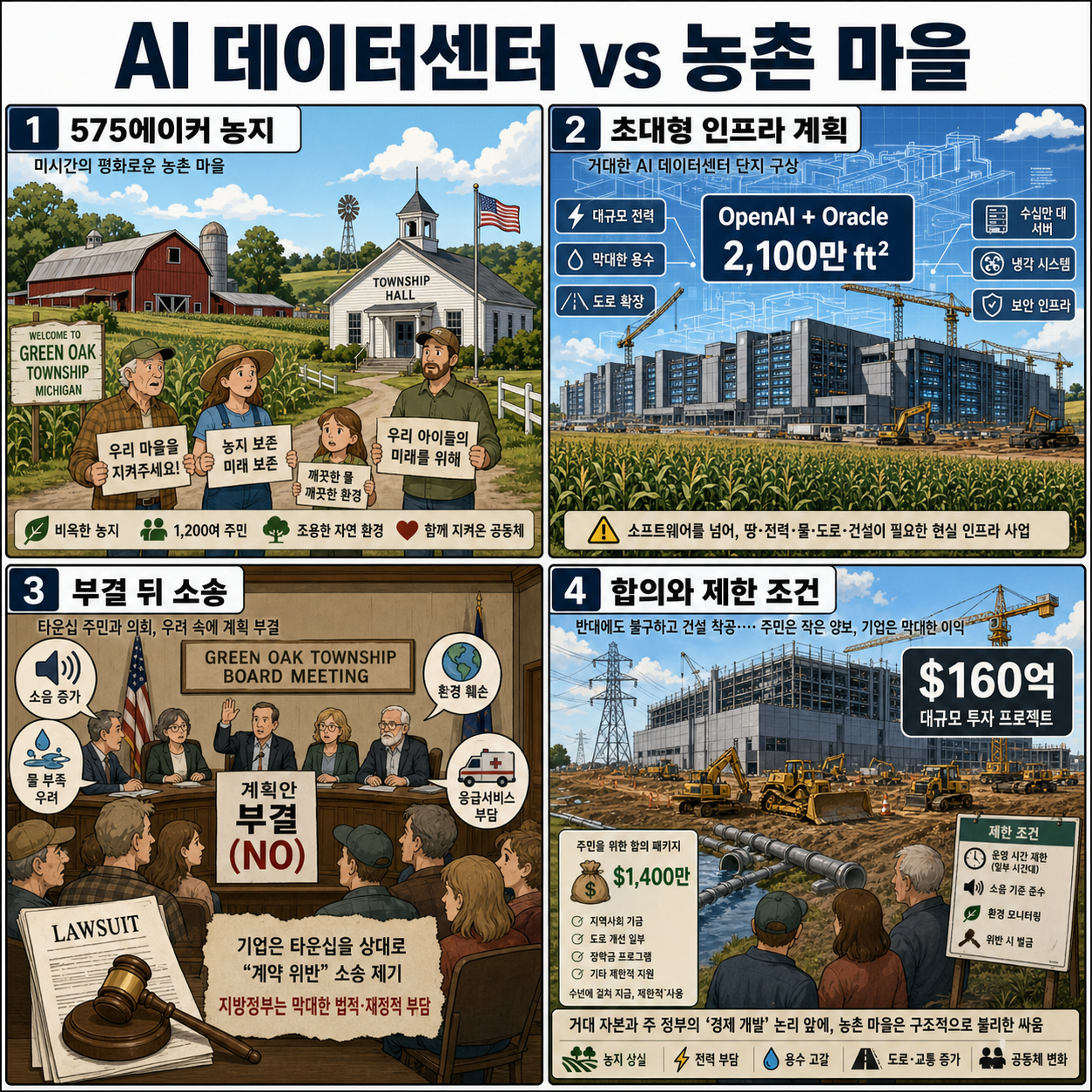 A Michigan farm town voted down plans for a giant OpenAI-Oracle data center. Weeks later, construction began 내용을 설명하는 본문 이미지