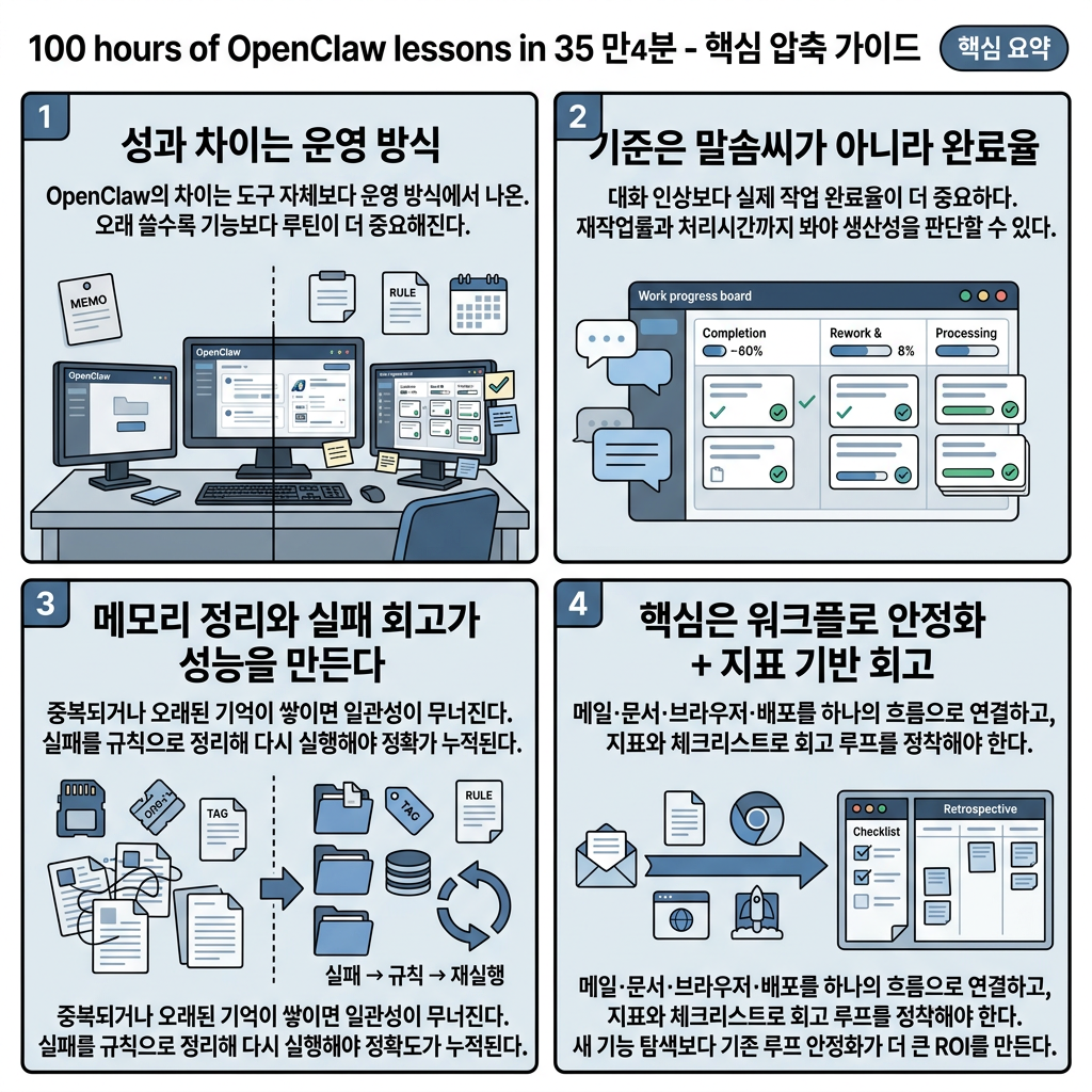 100 hours of OpenClaw lessons in 35 minutes 내용을 설명하는 본문 이미지