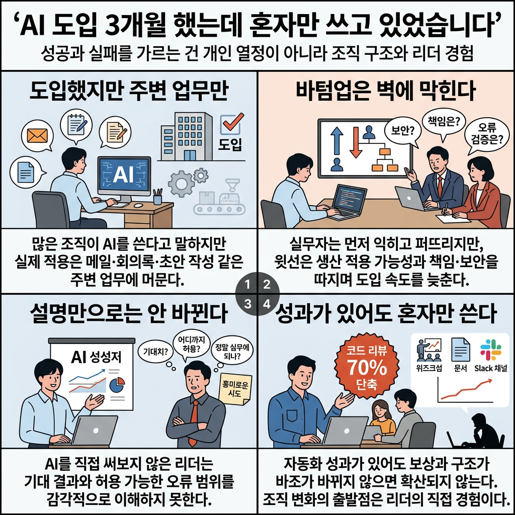 AI 도입 3개월 했는데 혼자만 쓰고 있었습니다 내용을 설명하는 본문 이미지