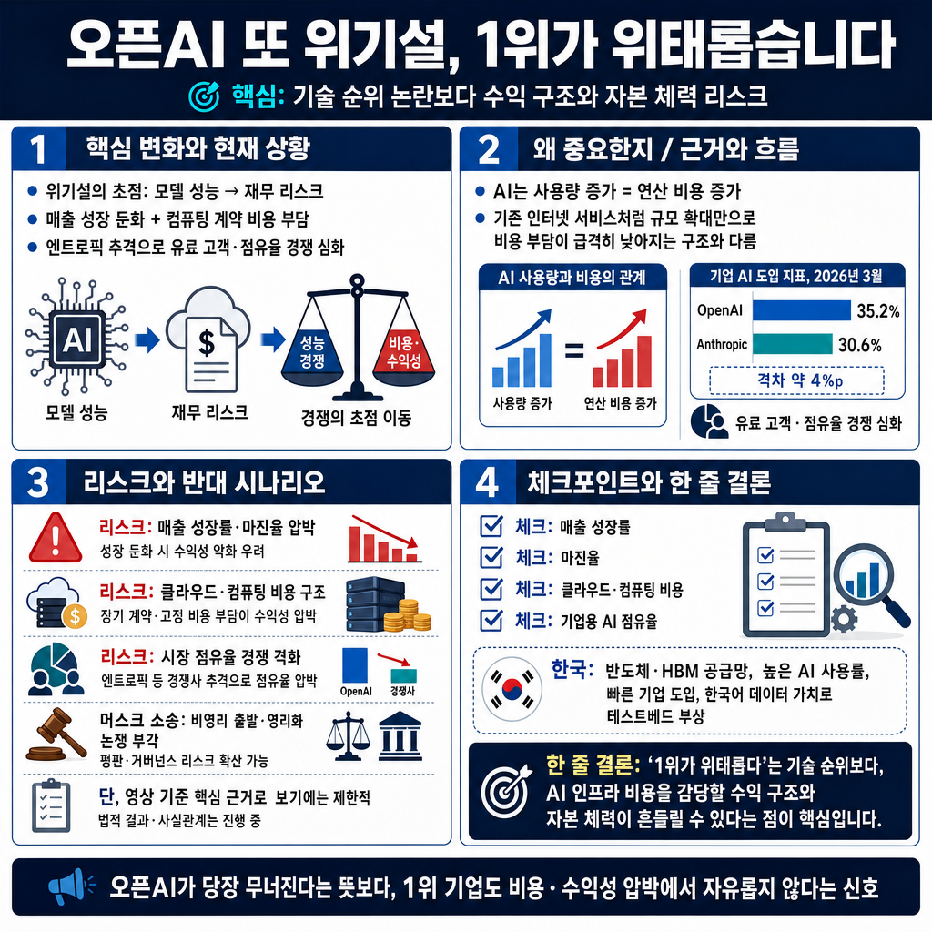 오픈AI 또 위기설, 1위가 위태롭습니다 내용을 설명하는 본문 이미지
