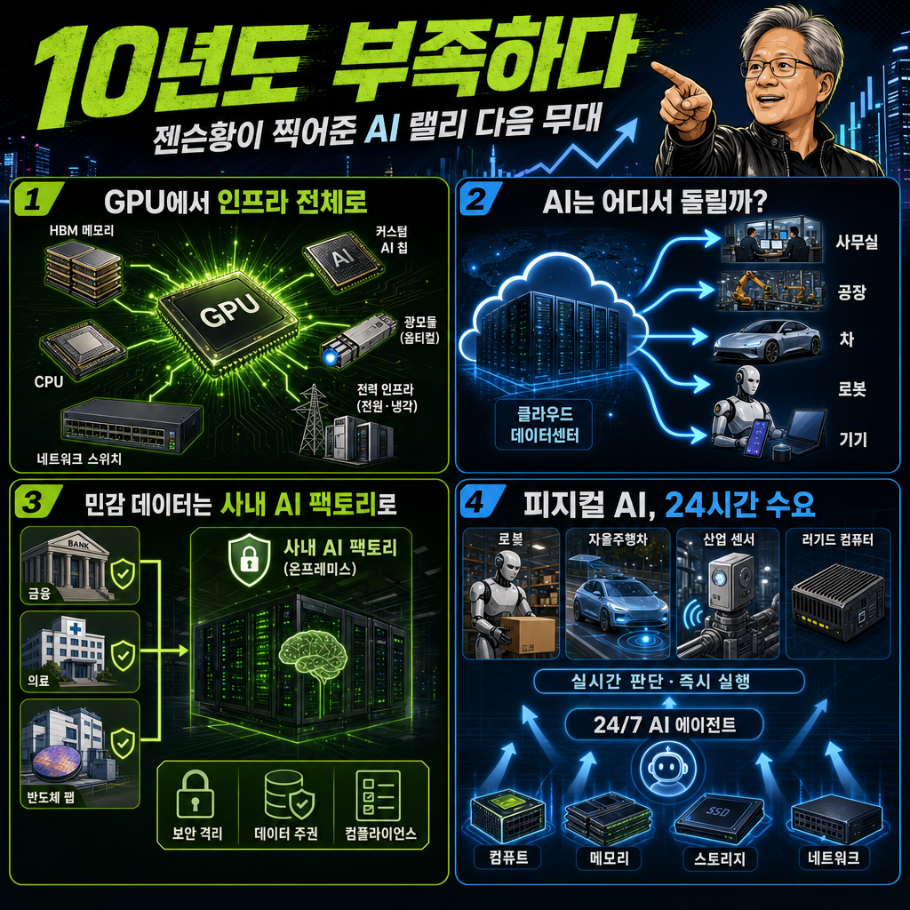10년도 부족하다" 젠슨황이 찍어준 AI 랠리 다음 무대 내용을 설명하는 본문 이미지