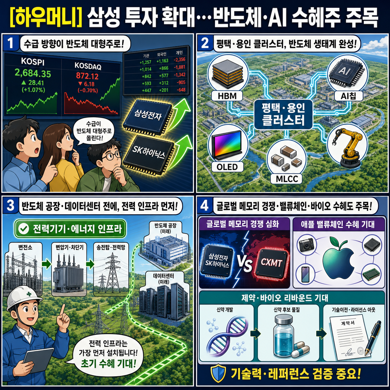 [하우머니] 삼성 투자 확대…반도체·AI 수혜주 주목 내용을 설명하는 본문 이미지