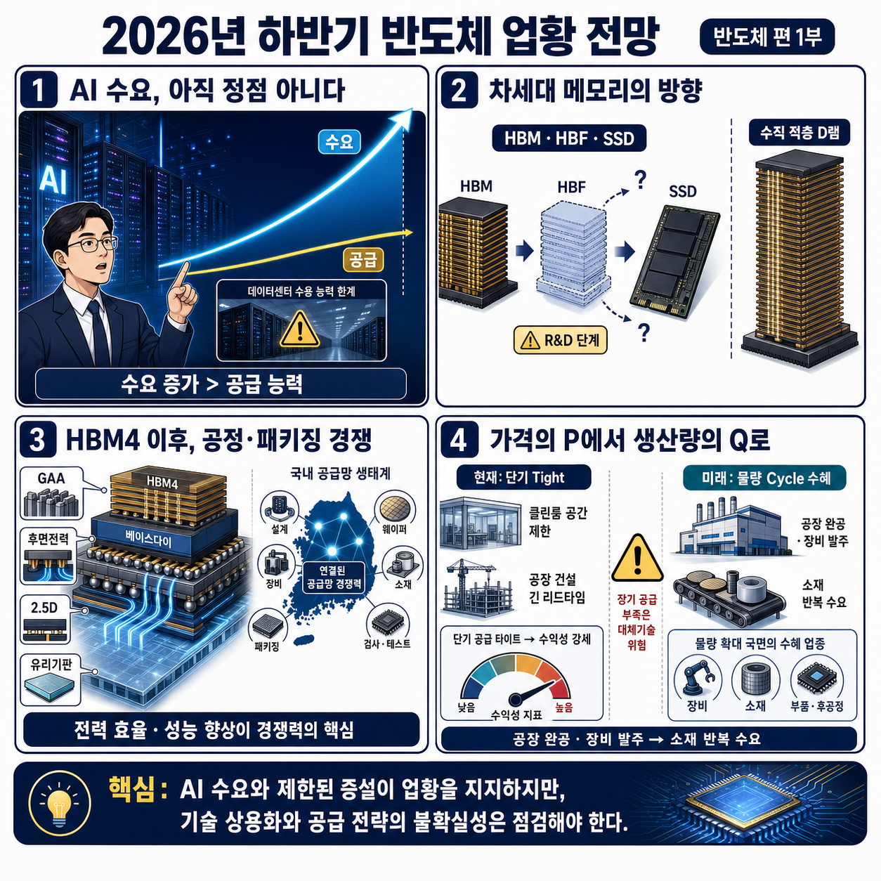 경제 전문가 4인이 꼽은 "2026년 하반기 반도체 업황" 전망과 반도체 소부장 전망 총정리 내용을 설명하는 본문 이미지