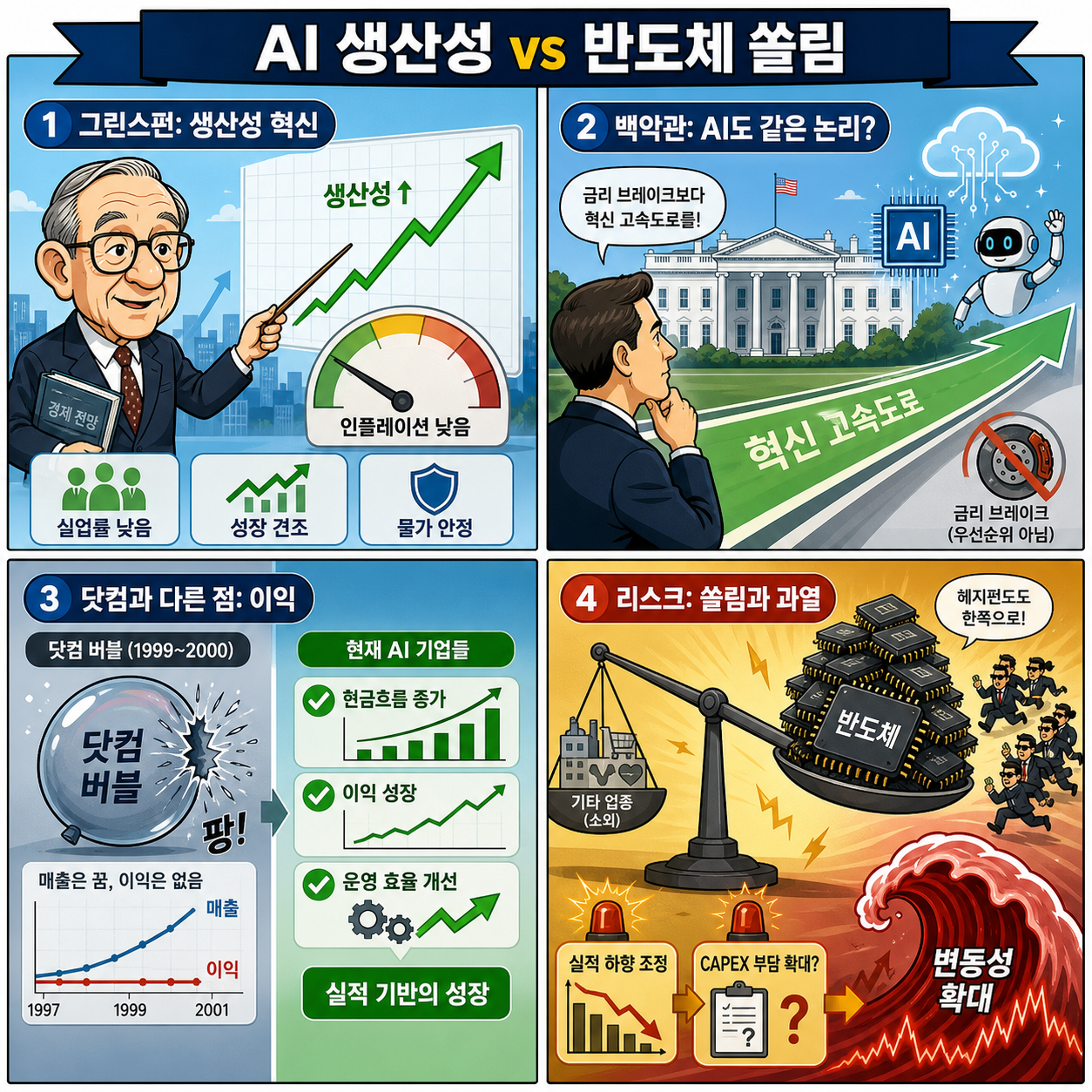 [홍장원의 불앤베어] 백악관이 그린스펀 좋아하는 진짜 이유. 극악의 반도체 쏠림, 향후 뇌관되나 내용을 설명하는 본문 이미지