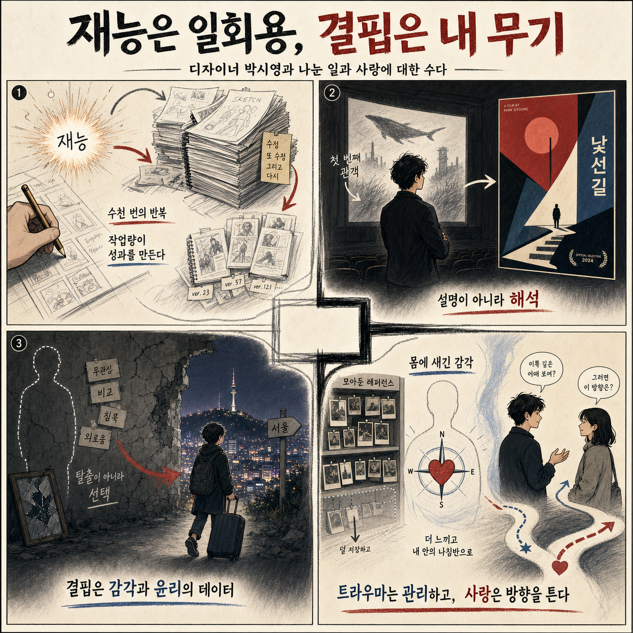 재능은 일회용, 결핍은 내 무기" 디자이너 박시영과 나눈 일과 사랑에 대한 수다 내용을 설명하는 본문 이미지