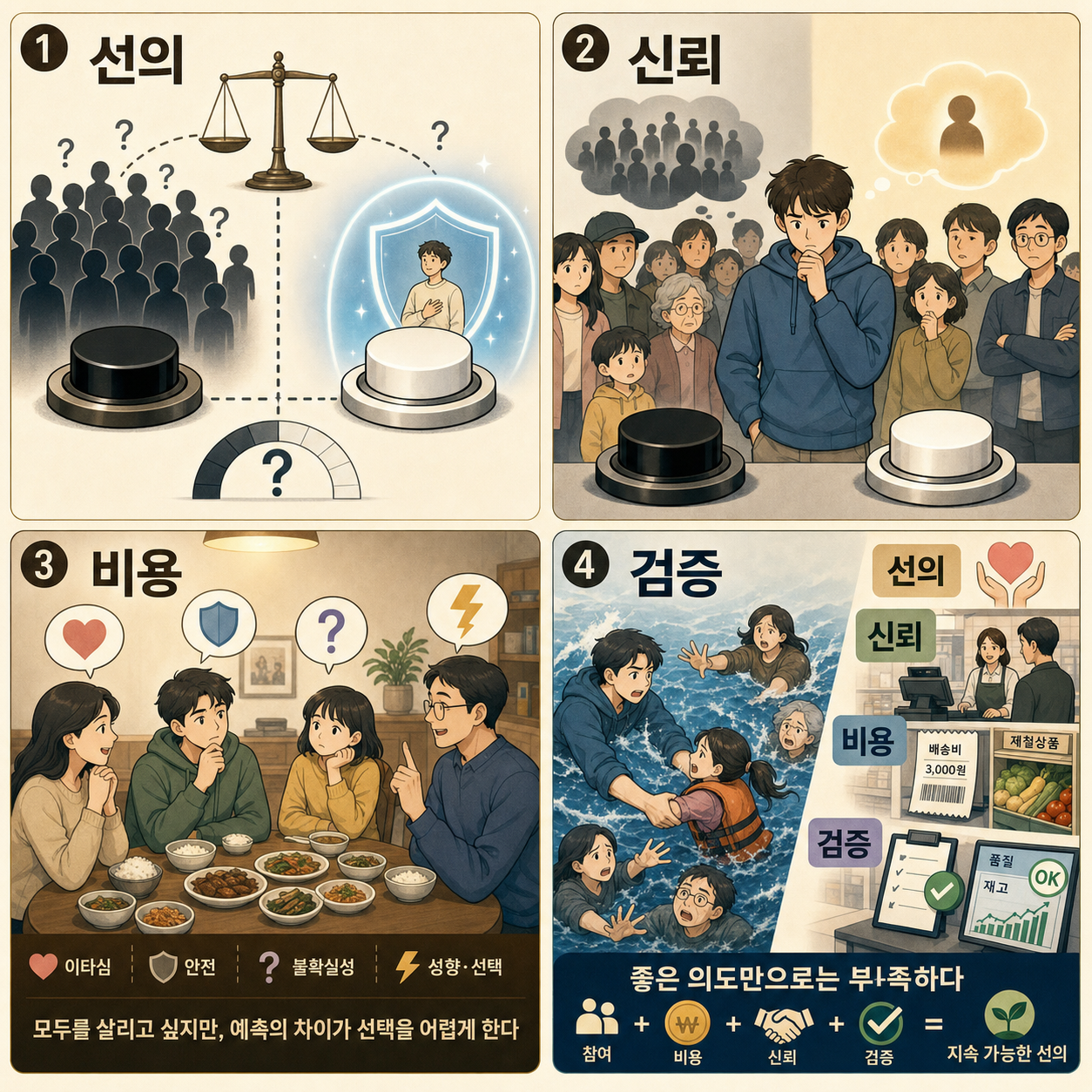 [커피타임] 희생도 감수하는 이타심은 범위가 어디까지일까요? - 이진우, 박정호, 김현우, 박세훈, 박PD 내용을 설명하는 본문 이미지