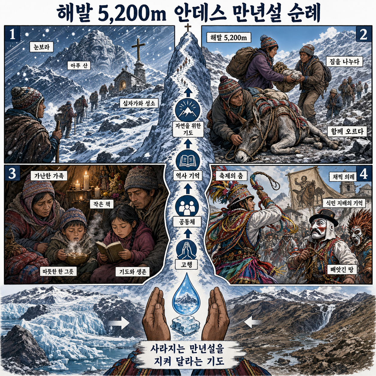 산소 부족... 나귀마저 쓰러지는 해발 5,200m 안데스 만년설, 이들이 한겨울에 지옥 같은 고행길을 자처하는 이유 내용을 설명하는 본문 이미지