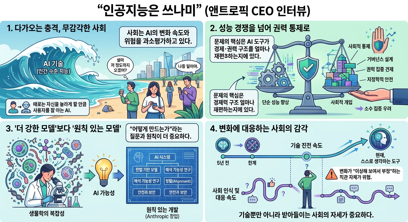 인공지능은 쓰나미" (앤트로픽 CEO 인터뷰) 내용을 설명하는 본문 이미지