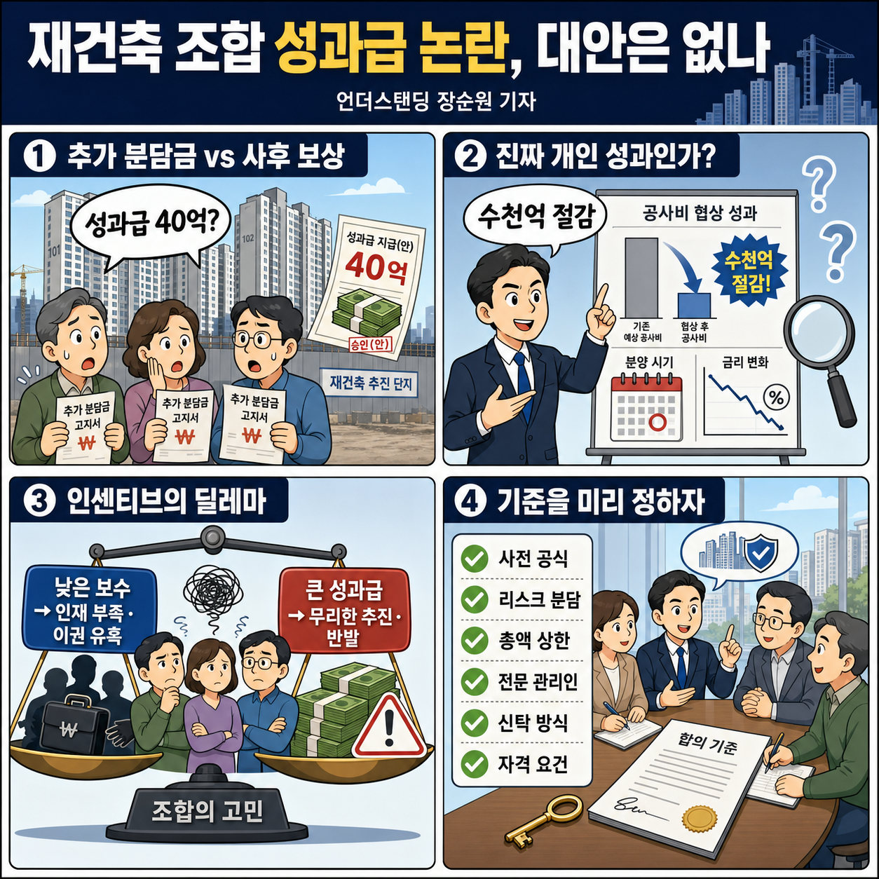 재건축 조합 성과급 논란, 대안은 없나 (언더스탠딩 장순원 기자) 내용을 설명하는 본문 이미지