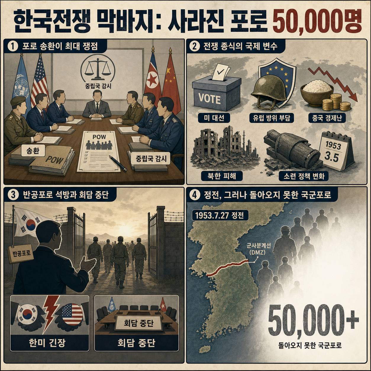 3년 1개월간 이어진 한국전쟁의 막바지 "50,000명 증발" 지워진 포로들... 내용을 설명하는 본문 이미지