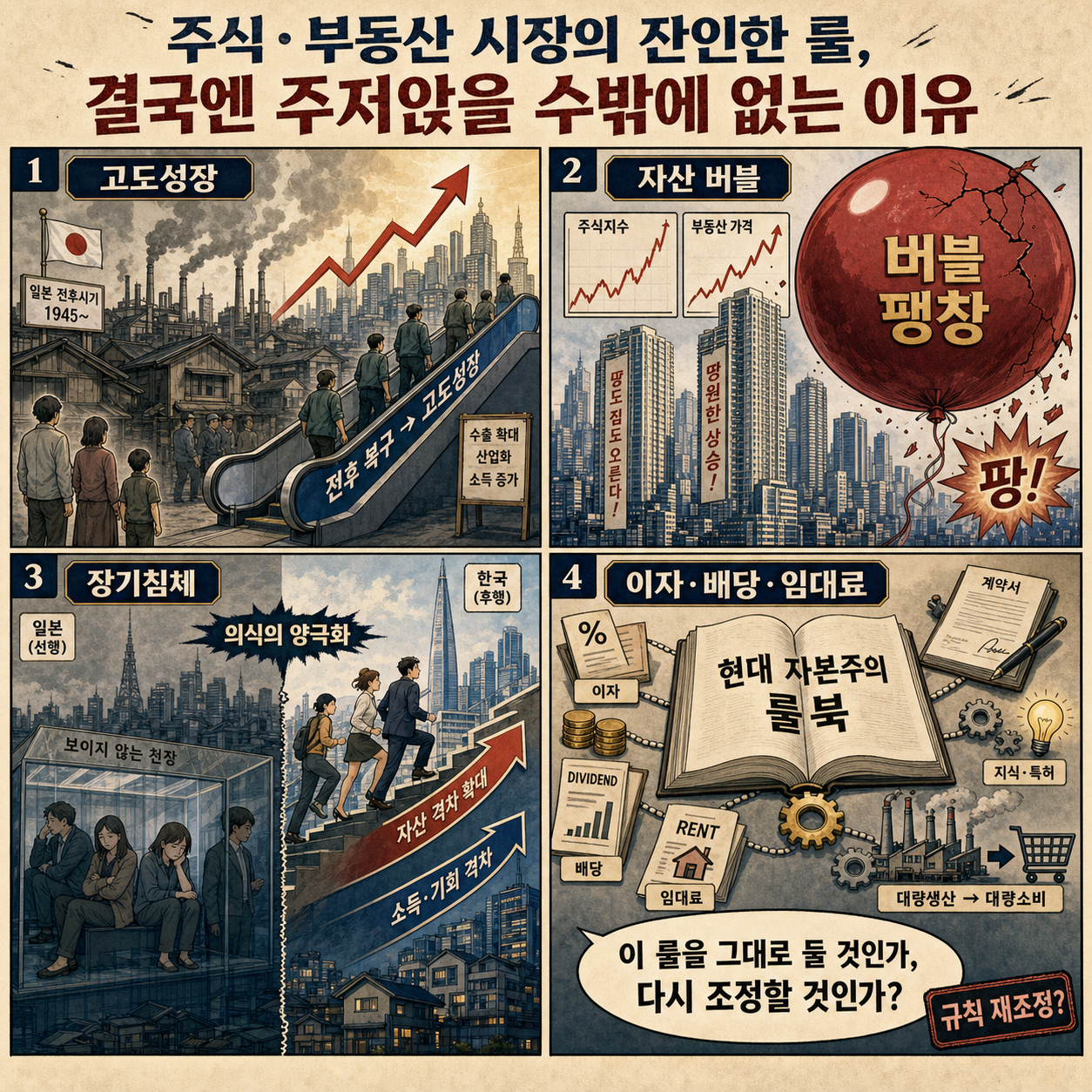 주식·부동산 시장의 잔인한 룰, 결국엔 주저앉을 수밖에 없는 이유 #박정호교수 #여의도멘션 #양극화 #장기침체 내용을 설명하는 본문 이미지