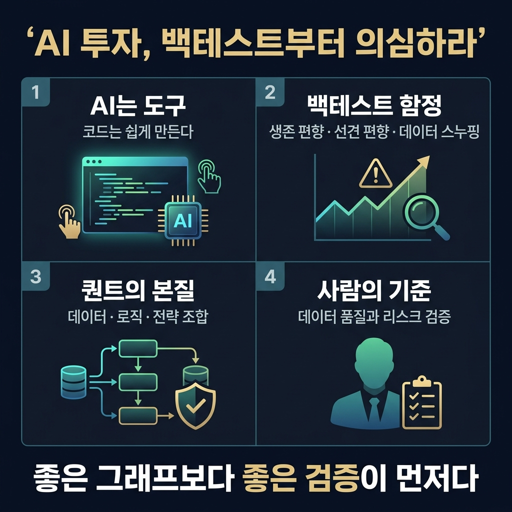 퀀트 우승자가 말한 ''돈 버는 AI 투자''의 조건 내용을 설명하는 본문 이미지