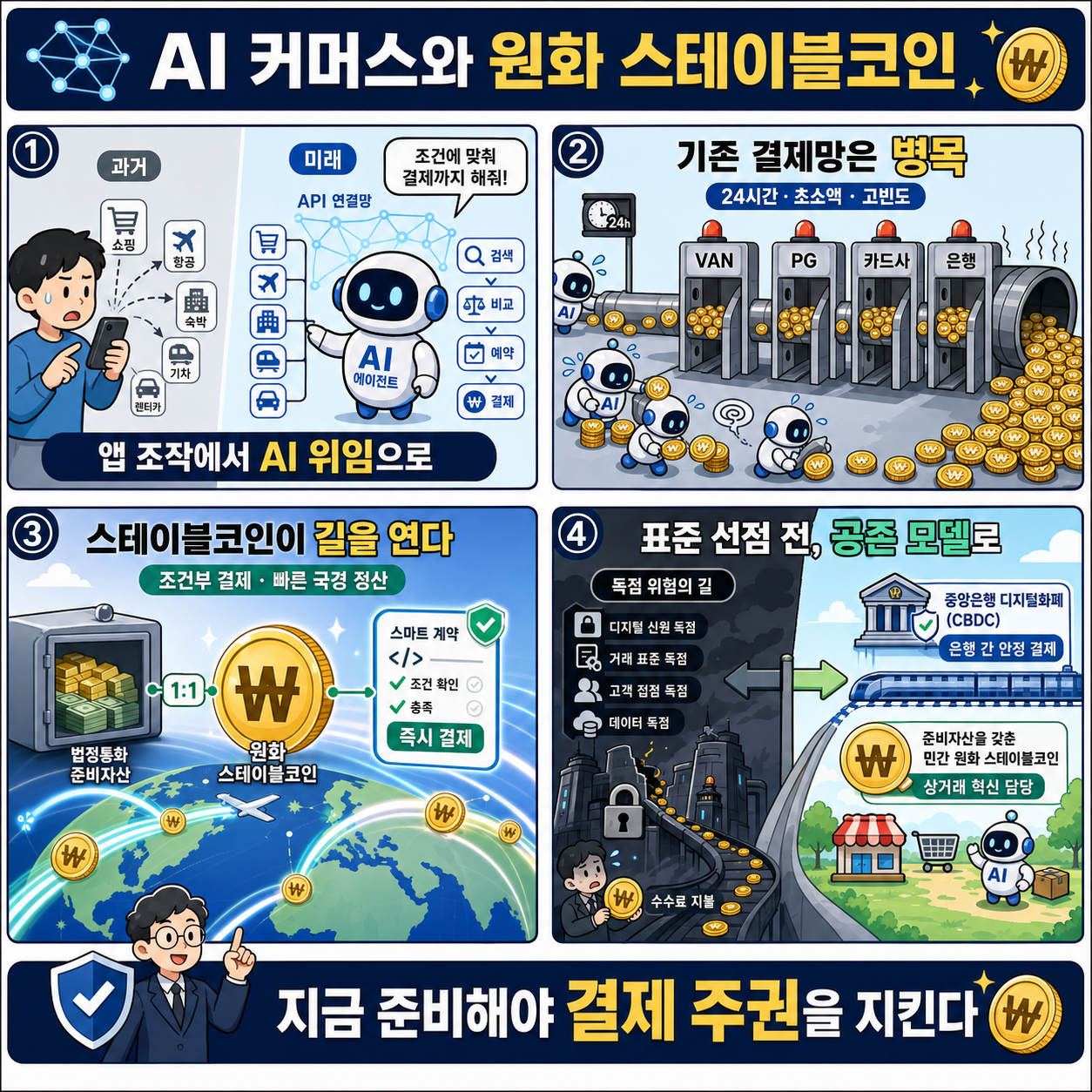 원화 스테이블코인 늦어지면 AI 커머스, 글로벌에 먹힌다 (김용진 서강대 경영학과 교수) 내용을 설명하는 본문 이미지