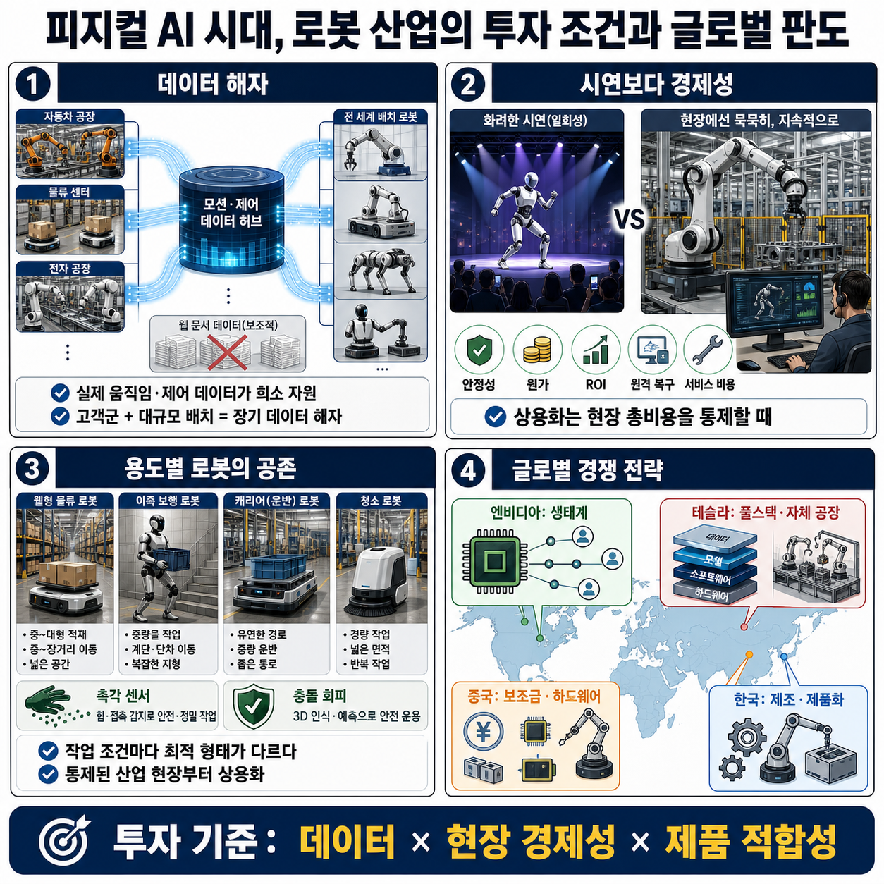 피지컬 AI 시대, 로봇 산업의 투자 조건과 글로벌 판도 내용을 설명하는 본문 이미지