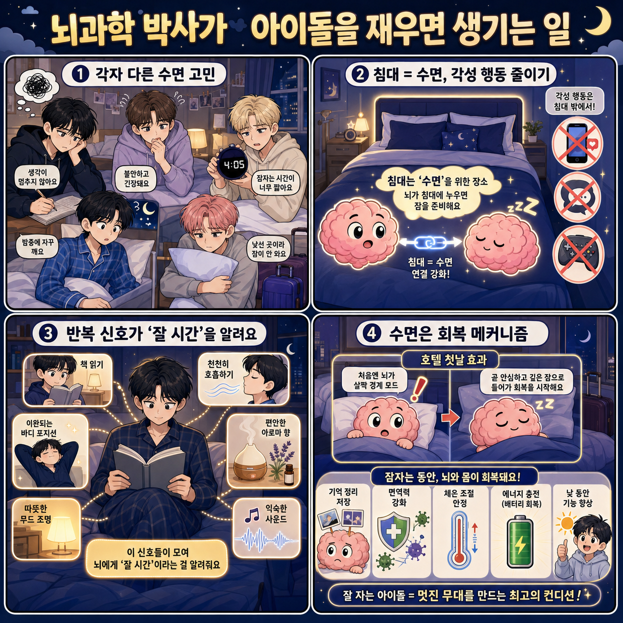 뇌과학 박사가 아이돌을 재우면 생기는 일 내용을 설명하는 본문 이미지