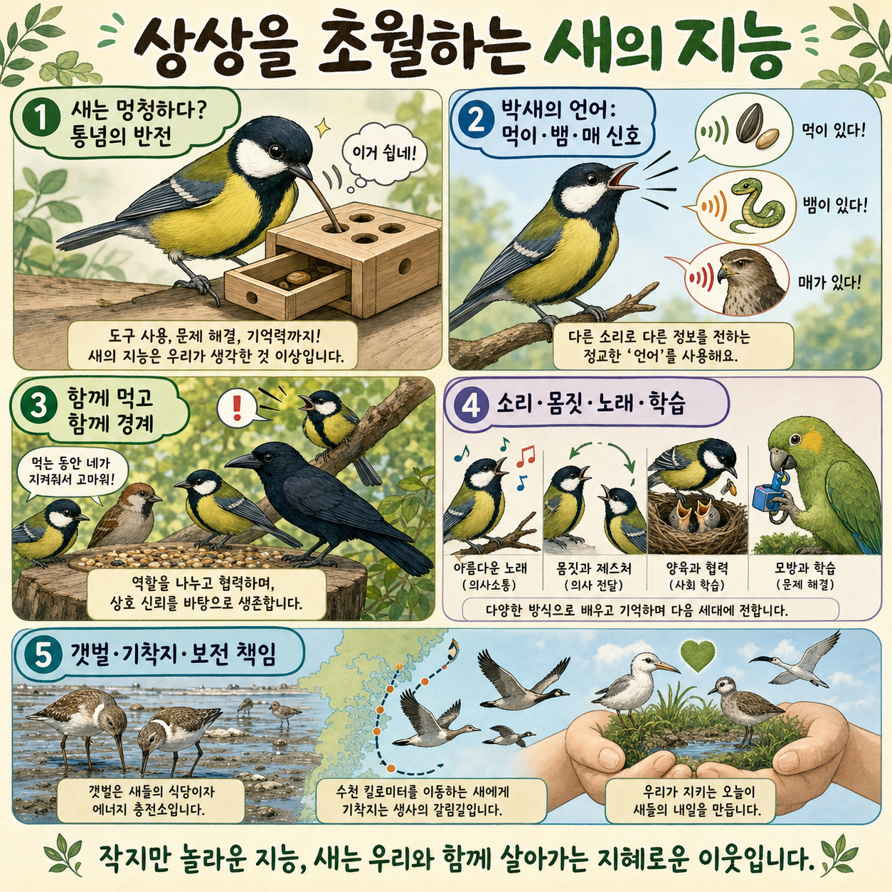 최근 학계에 보고되고 있는 의외로 상상을 초월하는 지능을 가진 동물들 내용을 설명하는 본문 이미지