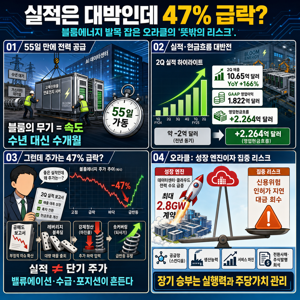실적은 대박인데 47% 급락?" 블룸에너지 발목 잡은 오라클의 ''뜻밖의 리스크 내용을 설명하는 본문 이미지