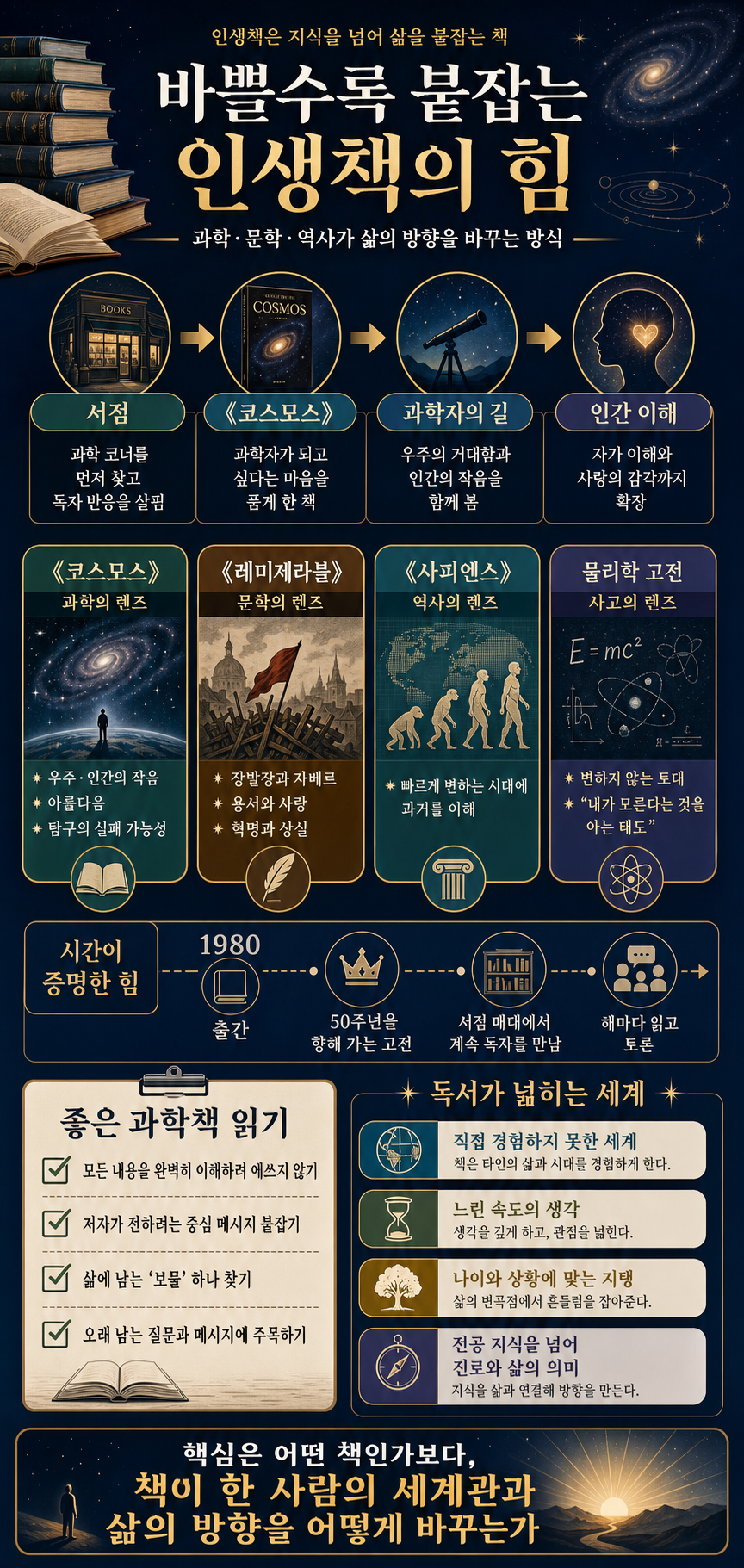 이 책 중 한 권은 ''인생책''이 될 겁니다" 과학자가 아무리 바빠도 책은 꼭 읽는 이유 ㅣ (김범준 교수님 통합본) 내용을 설명하는 본문 이미지