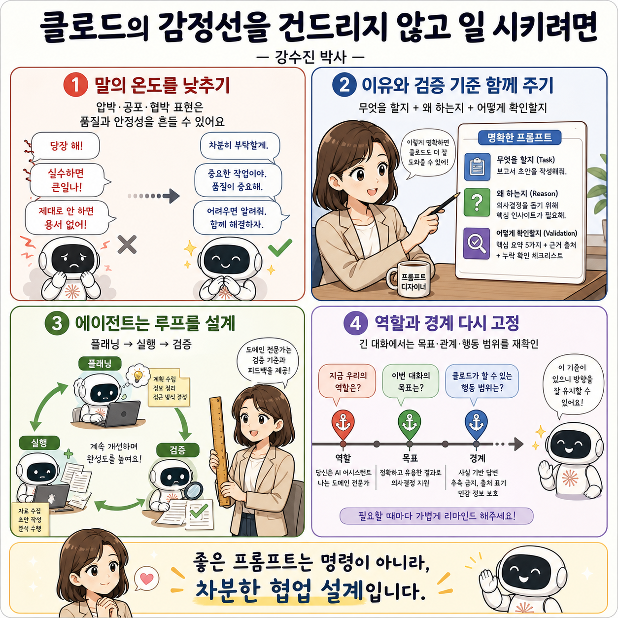 클로드의 감정선을 건드리지 않고 일 시키려면 (강수진 박사) 내용을 설명하는 본문 이미지