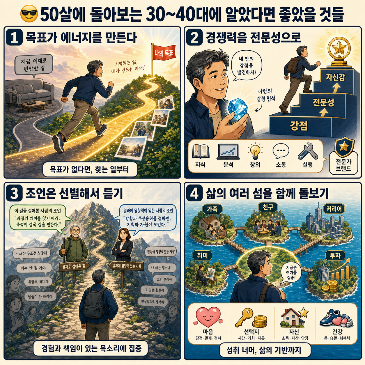 😎50살에 돌아보는 30~40대에 알았다면 좋았을 것들 내용을 설명하는 본문 이미지