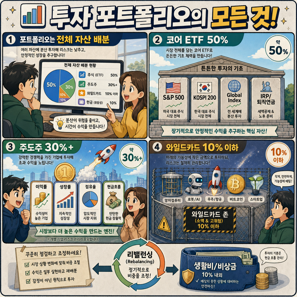 📊투자 포트폴리오의 모든 것! 나이별 전략, 리밸런싱, 주식/ETF/채권/현금 비중까지! 내용을 설명하는 본문 이미지