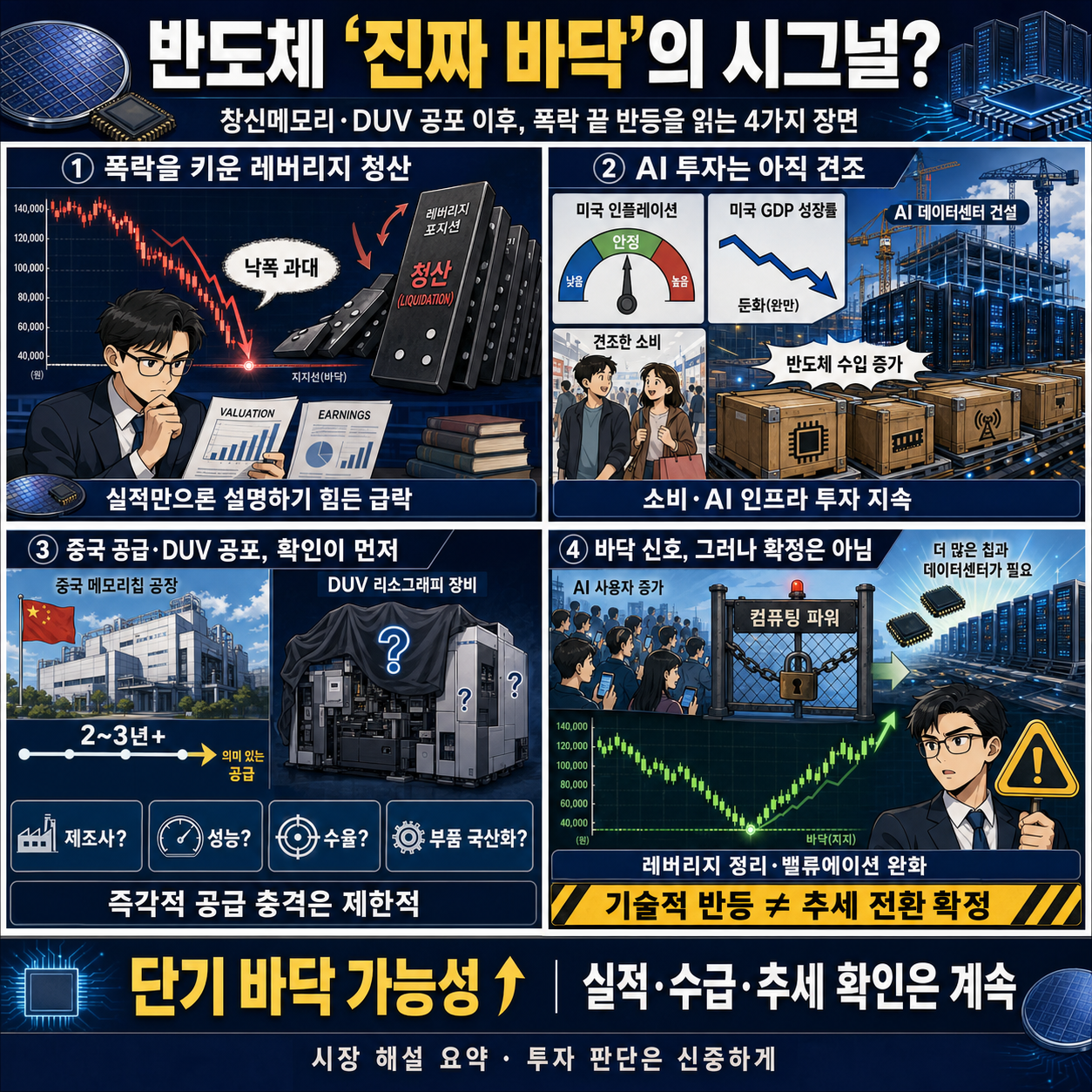 창신메모리·DUV 공포는 역시 기우였나..폭락 끝내고 단숨에 폭등한 반도체 ''진짜 바닥''의 시그널?! #박상준 #코스피 #상한가 #SK하이닉스 #저점 #주가전망 #투자전략 내용을 설명하는 본문 이미지