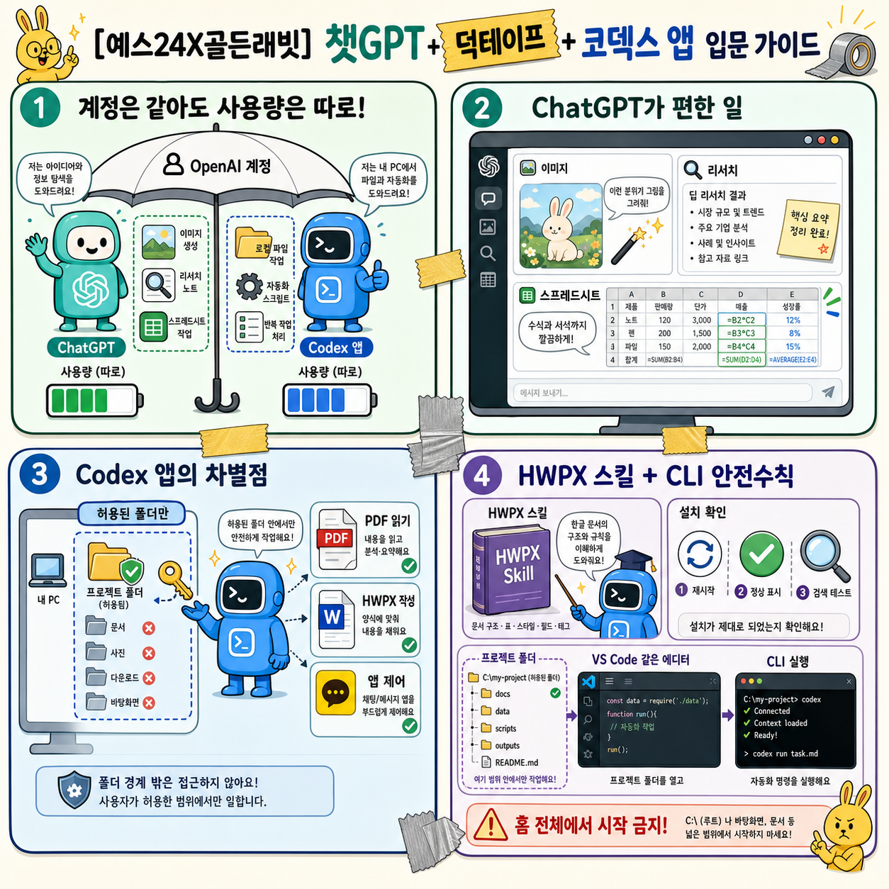 [예스24X골든래빗] 챗GPT + 덕테이프 + 코덱스 앱 입문 가이드 내용을 설명하는 본문 이미지