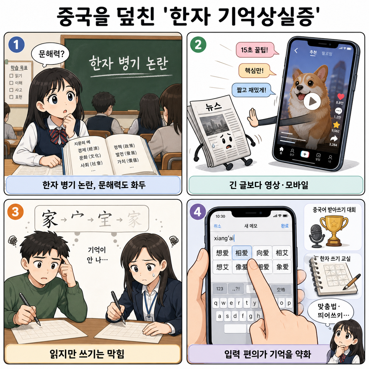 중국을 덮친 ''한자 기억상실증 내용을 설명하는 본문 이미지