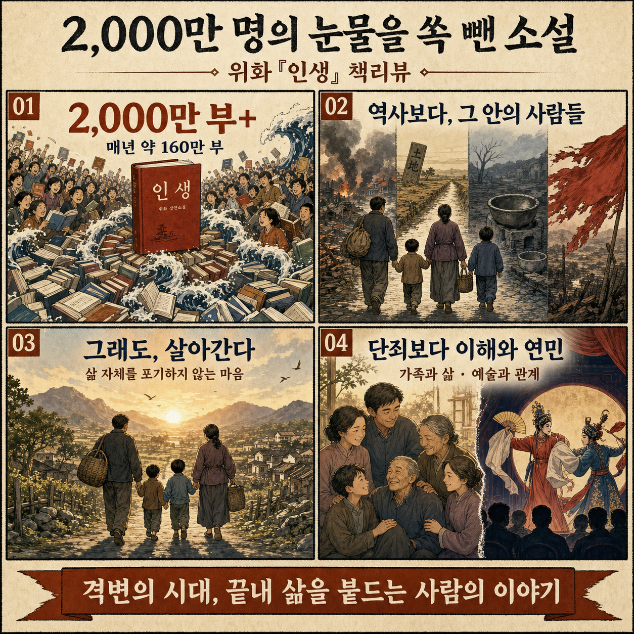 중국소설 1위? 2,000만 명의 눈물을 쏙 뺀 소설, 위화『인생』책리뷰 내용을 설명하는 본문 이미지