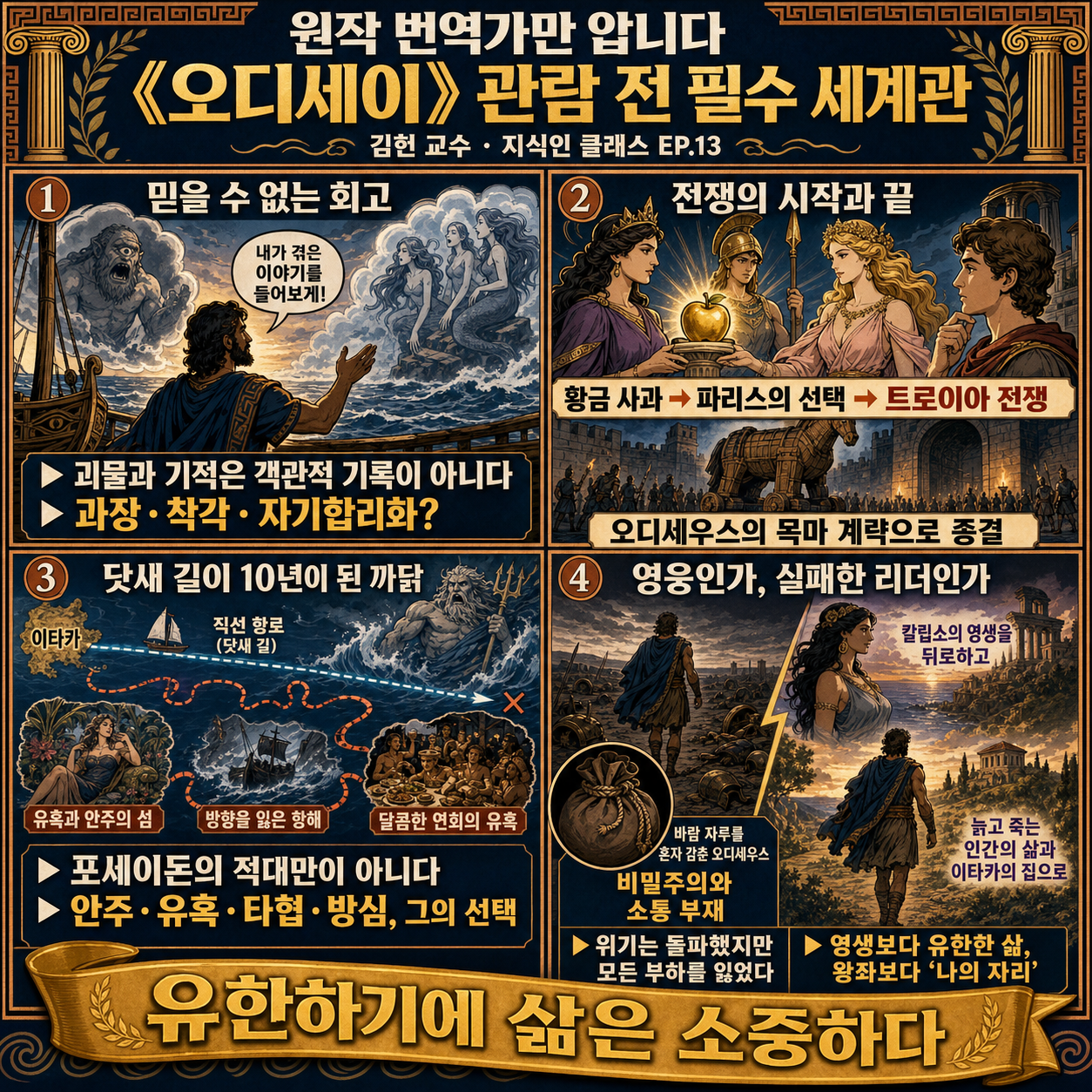 원작 번역가만 압니다" ≪오디세이≫ 관람 전 필수 세계관 총정리ㅣ지식인 클래스 EP.13 (김헌 교수) 내용을 설명하는 본문 이미지