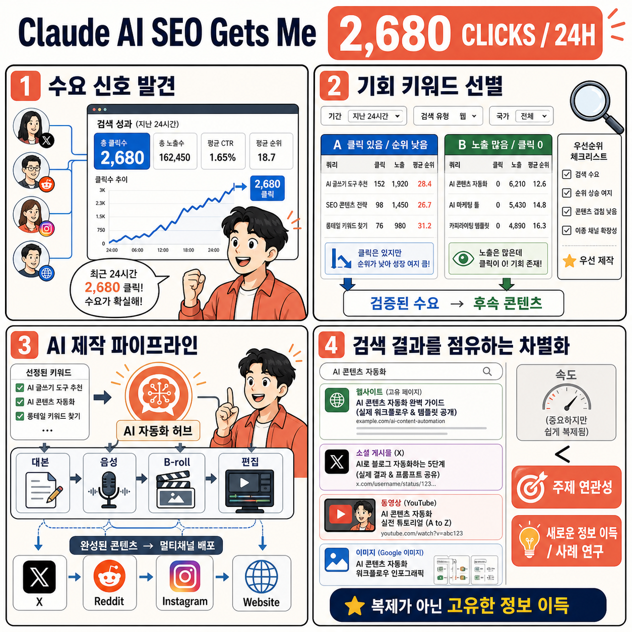 Claude AI SEO Gets Me 2,680 Clicks a Day 내용을 설명하는 본문 이미지