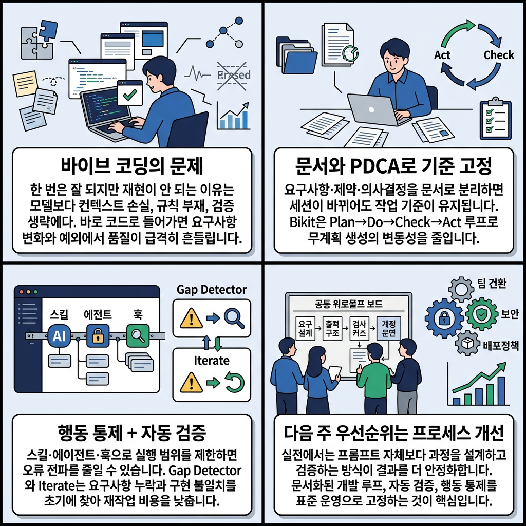 Claude Code 제대로 쓰고 싶다면 — bkit으로 AI 코딩 완전 정복 내용을 설명하는 본문 이미지