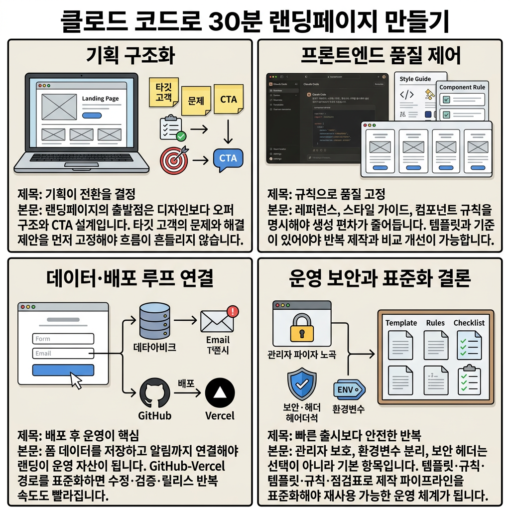 AI 바이브 코딩으로 홈페이지 30분 완성 (클로드 코드 활용) 내용을 설명하는 본문 이미지