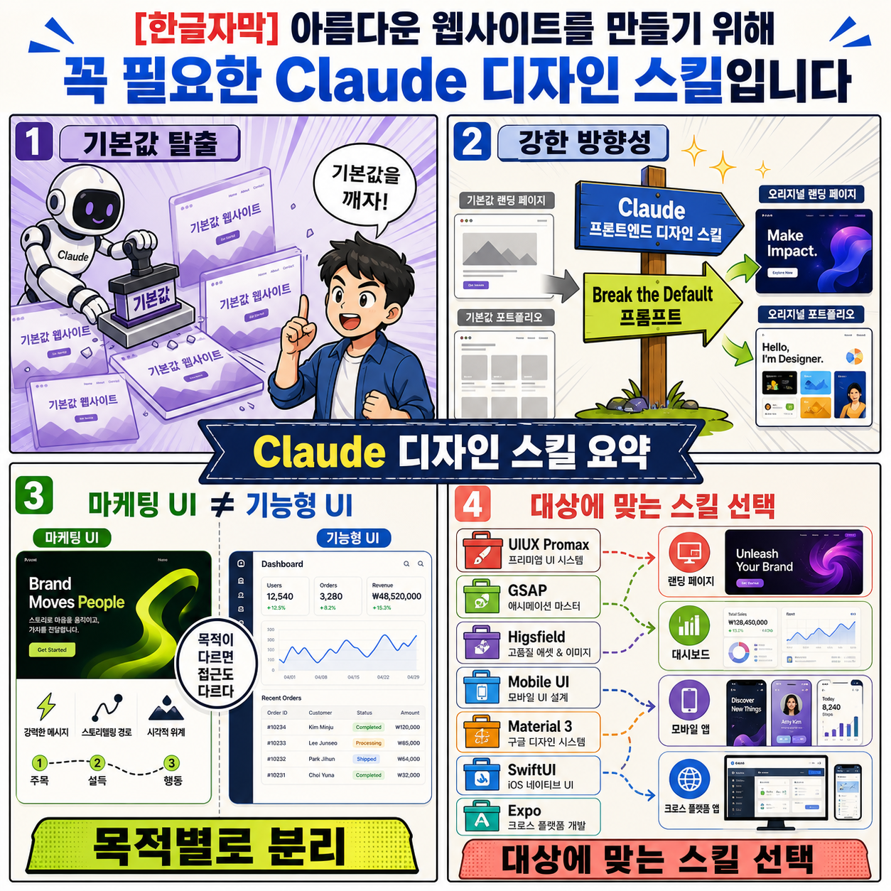 [한글자막] 아름다운 웹사이트를 만들기 위해 꼭 필요한 Claude 디자인 스킬입니다 내용을 설명하는 본문 이미지